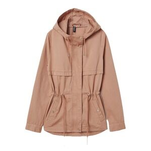 H&M‎ Tan Utility Anorak Jacket Drawstring Waist Hooded Lightweight Size US 4